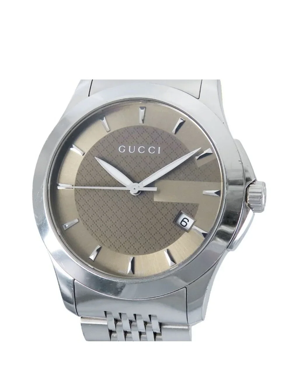 Gucci Timeless 126.4 Brown SS Date Round Watch Quartz